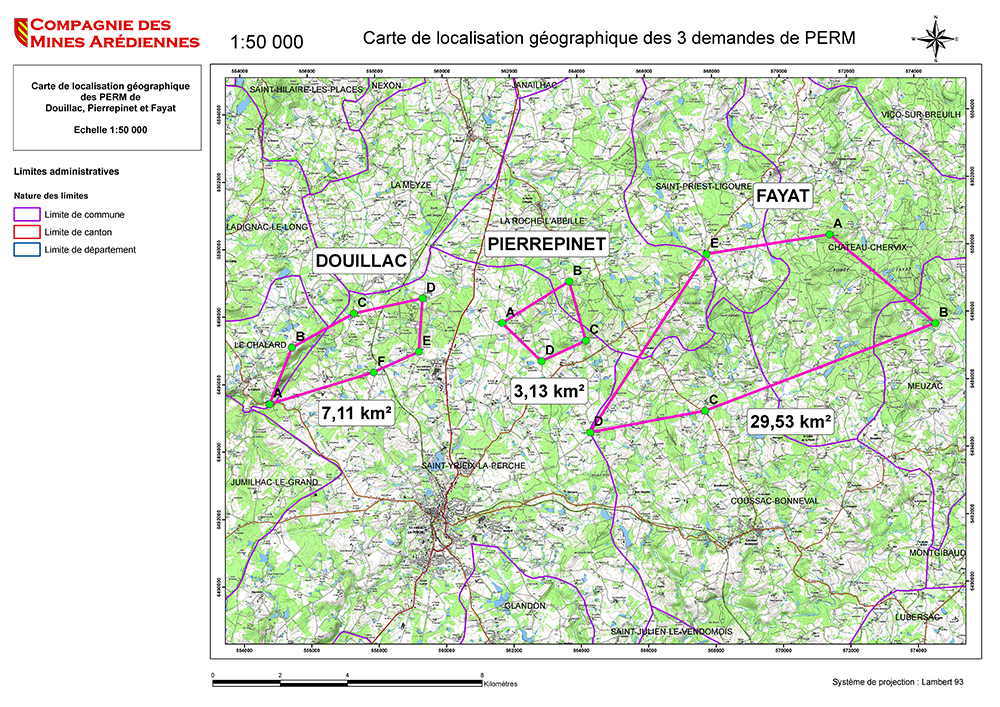 Carte localisation des 3 demandes de PERM