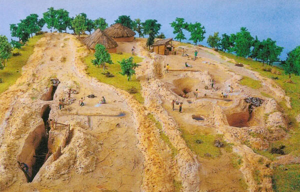 Maquette d’aurières gauloises présentée à la Maison de l’Or du Chalard (87)