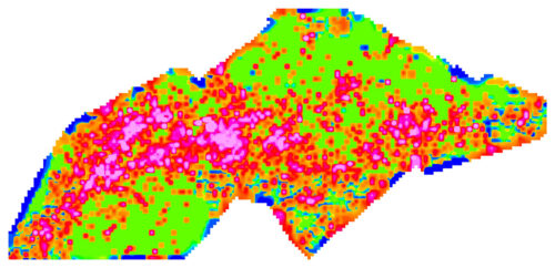 Extrait de la carte géochimique sol de l’or au 200m x 200m du district de Saint-Yrieix