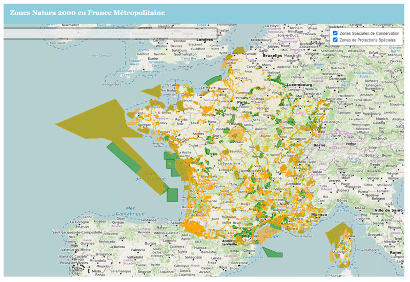 Carte des zones Natura 2000 en France Métropolitaine