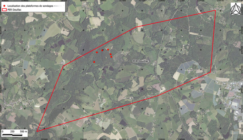 Localisation des plateformes de sondages sur le PER Douillac