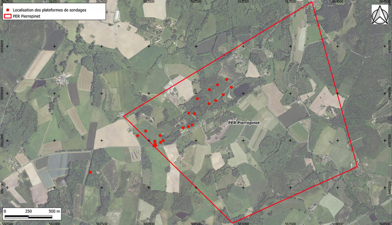 Localisation des plateformes de sondages sur le PER Pierrepinet