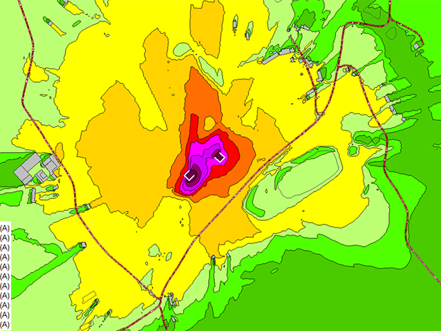 Courbes isophones avec mur Courbes isophones avec mur