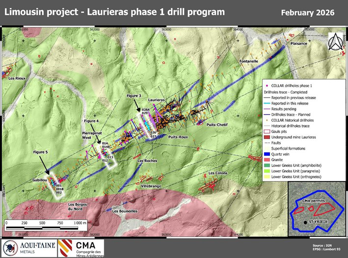 Carte de progression de la phase 1 du programme de sondage sur la structure de la faille de Laurieras.