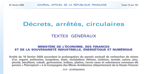 Arrêté paru au JORF le 20 février 2026 accordant la prolongation du PER Pierrepinet